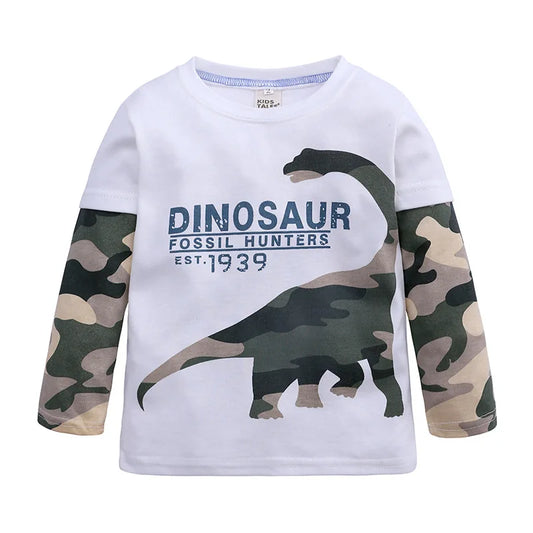 Dinosaur T Shirt for Boys Child Kids Cotton Tees Tops Long Sleeve Cartoon Clothes Spring Autumn Children T-shirt 1-8 Years