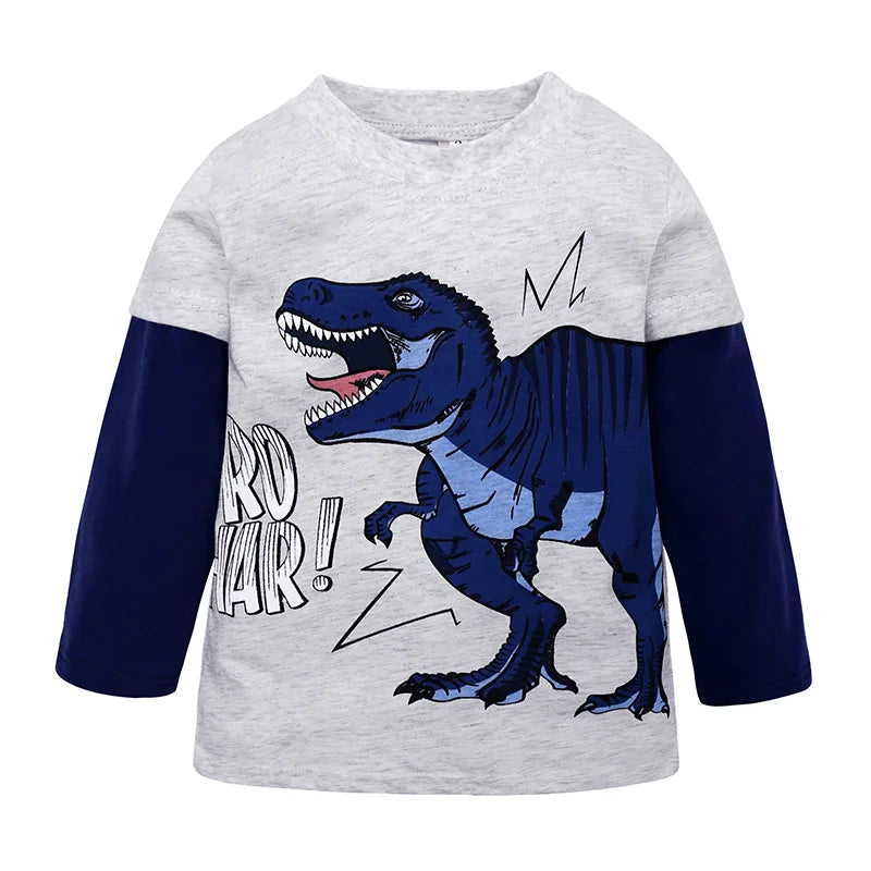 Dinosaur T Shirt for Boys Child Kids Cotton Tees Tops Long Sleeve Cartoon Clothes Spring Autumn Children T-shirt 1-8 Years