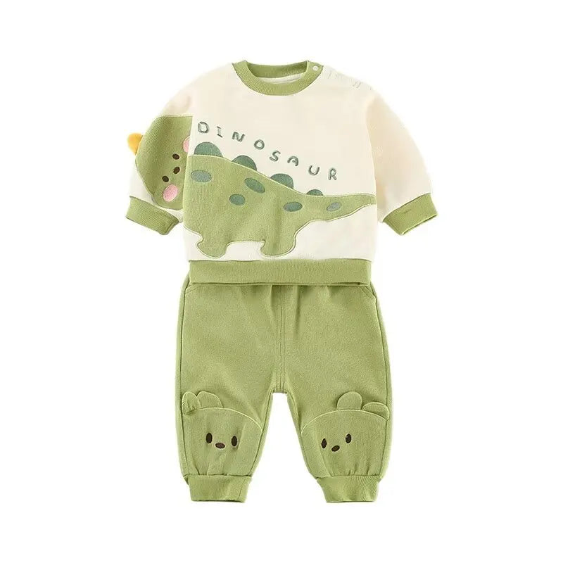 Kids 2-Piece Dinosaur Outfit – Cartoon Hoodie & Green Pants