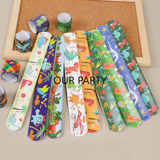 12Pcs Jungle Dinosaur Slap Bracelets