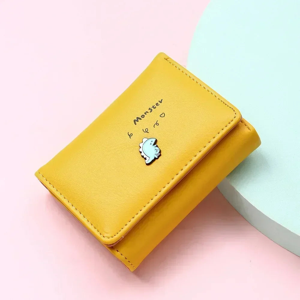 1PC Women Cute Small Dinosaur Wallet Buckle Folding Girl Wallet Brand Designed Pu Leather Coin Purse Female Card Holder