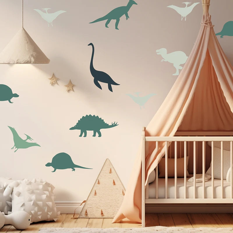 Dinosaur Wall Stickers – Cartoon Animal Decals for Boys' Room, Nursery, and Baby Bedroom Decoration**