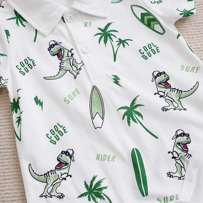 Newborn Baby Summer Outfit – Cotton Short Sleeve Top & Dinosaur Print Pants Set