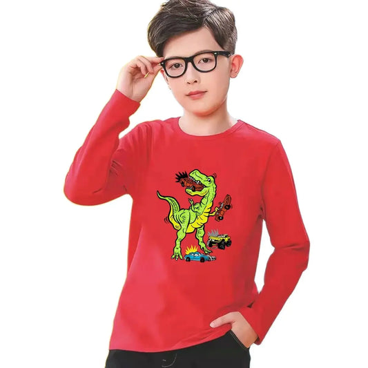 Dinosaur Long Sleeve T-shirt - Cotton Tyrannosaurus Rex Tee for Kids