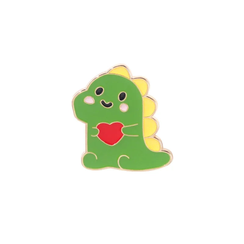 Dinosaur with Love Enamel Pins Custom Cute Tyrannosaurus Heart Brooch Bag Clothes Lapel Pin Cartoon Jewelry Gift for Kids Friend