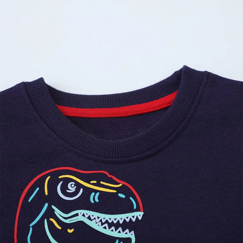 Boys' Neon Dinosaur Hoodie – Cotton Cartoon Sweatshirt for Kids