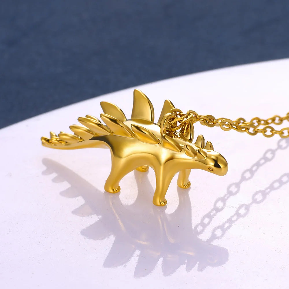 2024 Trend Dinosaurs Pendant Necklace For Girl boy Gold Color Chain Wildlife Cute Round Jewelry Children Accesorios Para Mujer