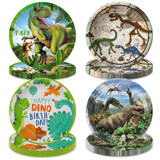 10pcs Cartoon Dinosaur Theme Disposable Paper Plates for Baby Shower & Kids Birthday Party