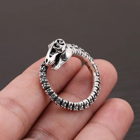Buyee 925 Sterling Silver Big Ring Finger Cute Black Dinosaur Bone Ring for Woman Man Fashion Unique Punk Fine Jewelry Circle