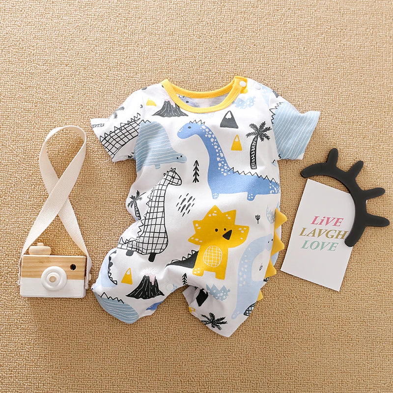 Short-Sleeve Dinosaur Print Baby Clothes – Cool & Comfortable for Newborns (0-18 Months)