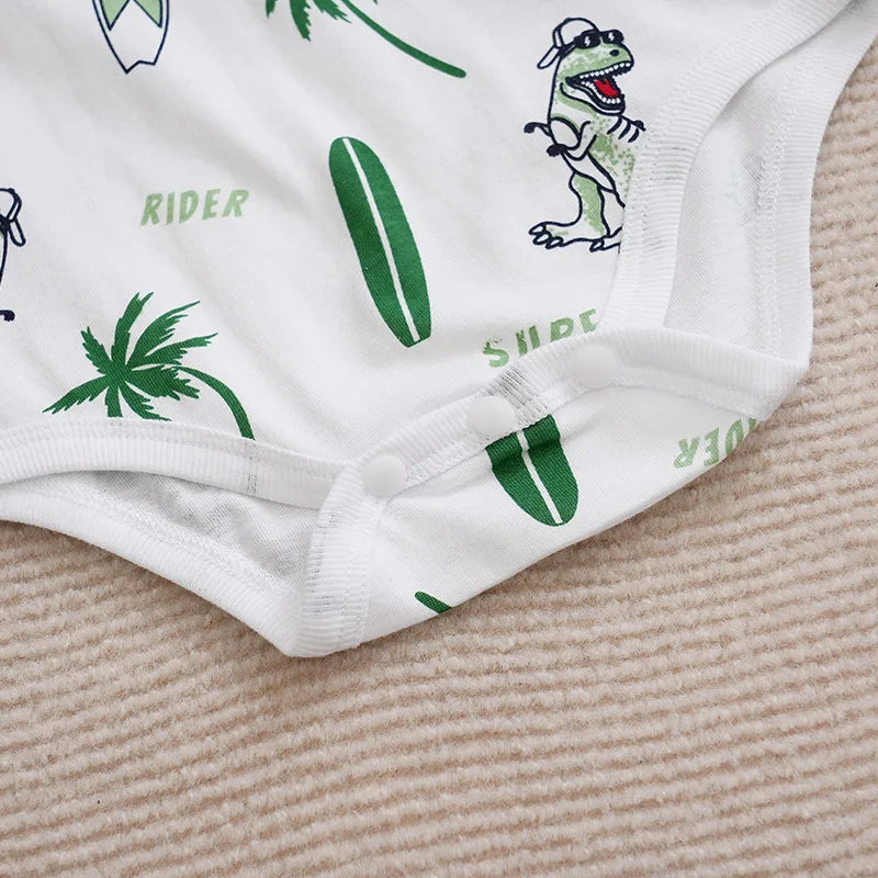 Newborn Baby Summer Outfit – Cotton Short Sleeve Top & Dinosaur Print Pants Set