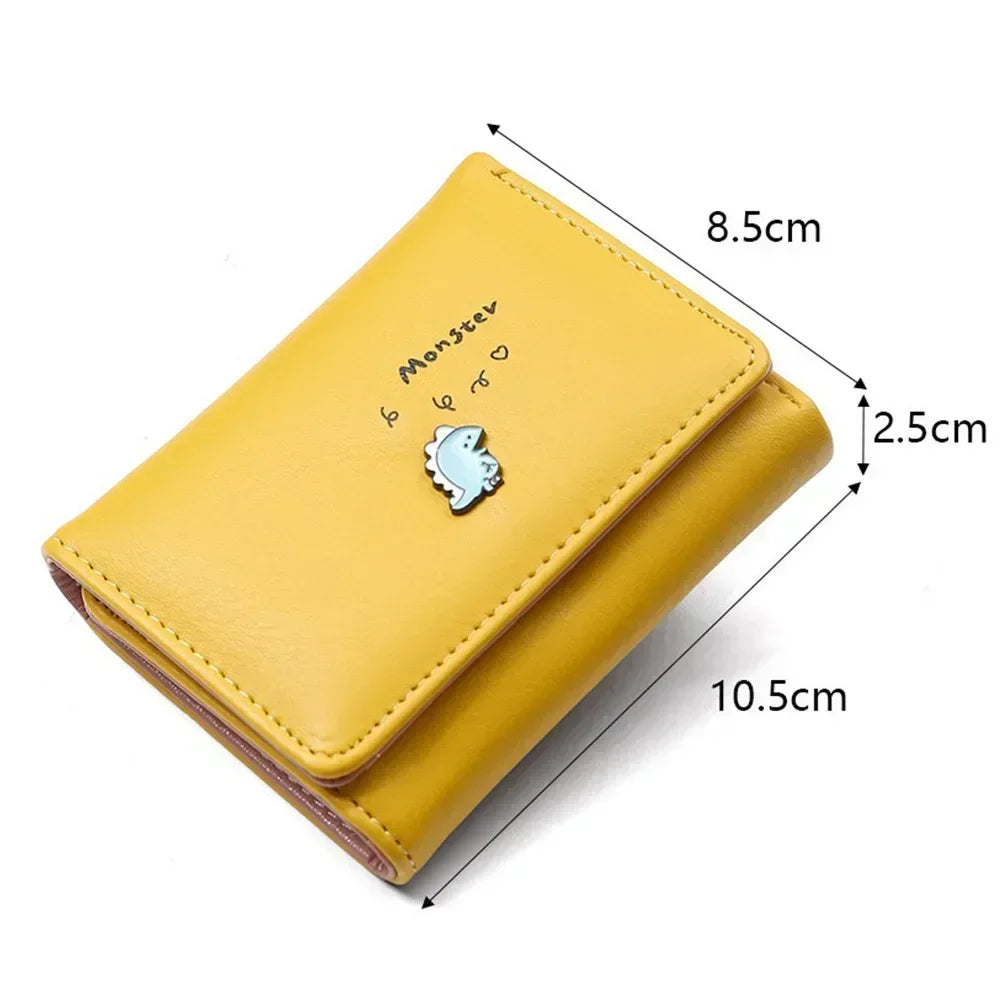 1PC Women Cute Small Dinosaur Wallet Buckle Folding Girl Wallet Brand Designed Pu Leather Coin Purse Female Card Holder