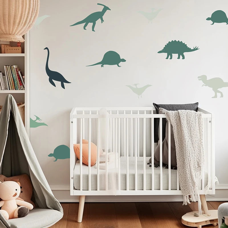 Dinosaur Wall Stickers – Cartoon Animal Decals for Boys' Room, Nursery, and Baby Bedroom Decoration**