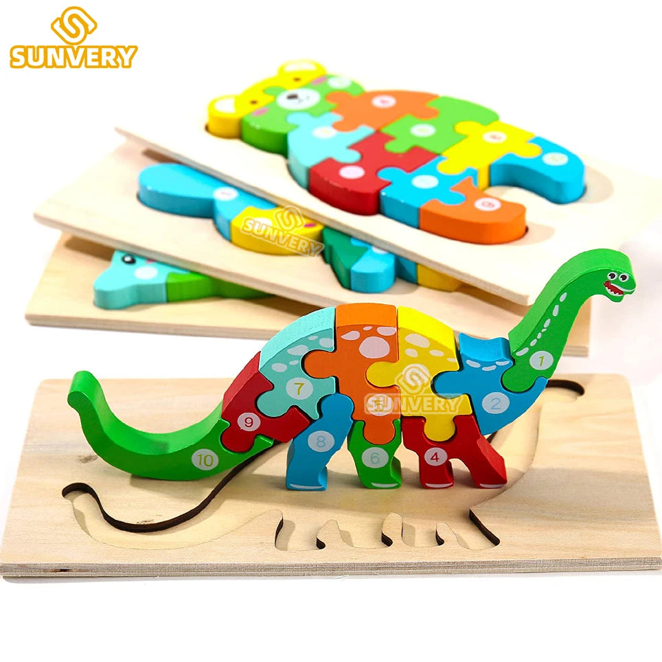 Wooden Dinosaur Puzzle – 3D Educational Toy for Toddlers