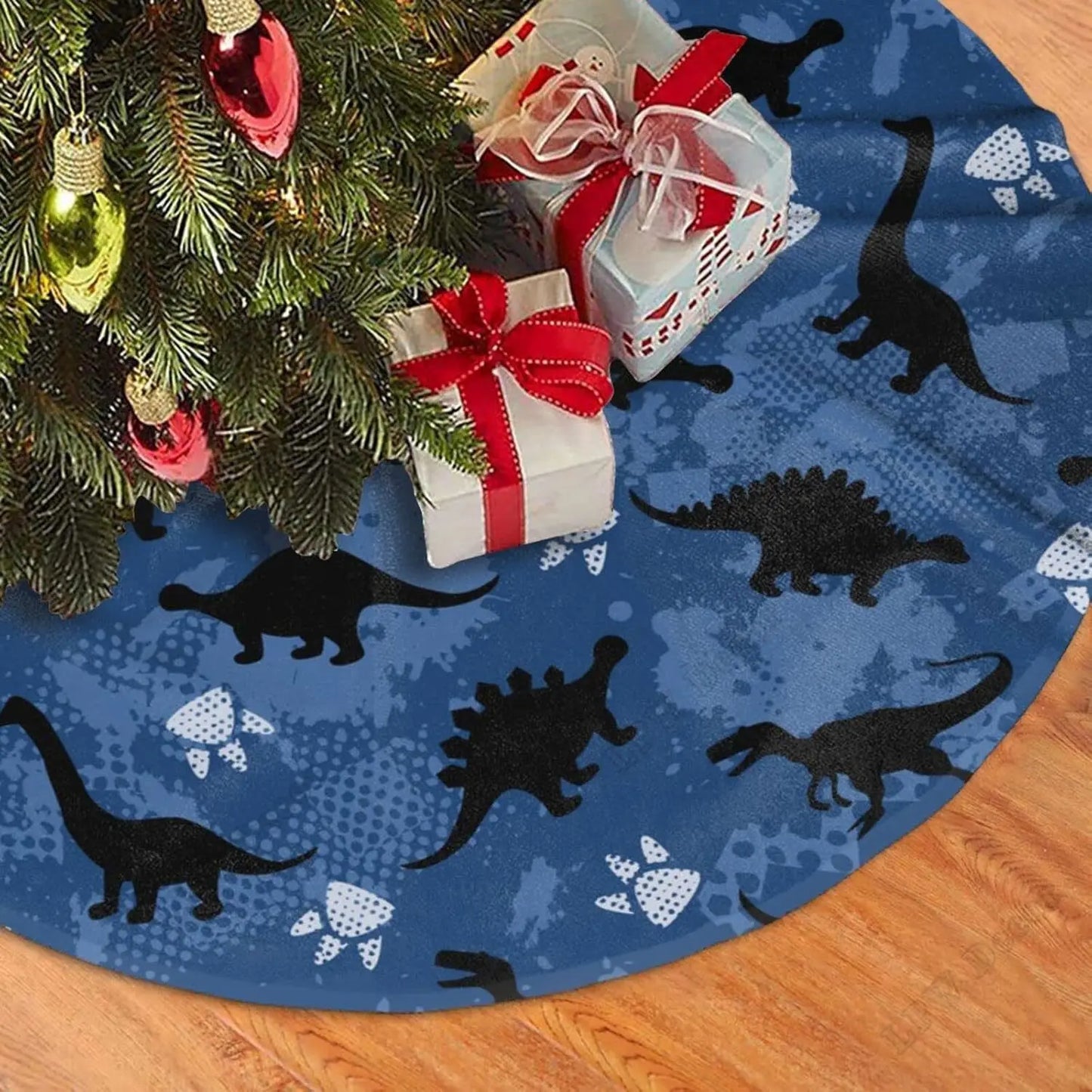 Christmas Tree Skirt 48 Inches Dinosaur Xmas Tree Skirt Farmhouse Christmas Decorations Tree Mat for Holiday Party Decor