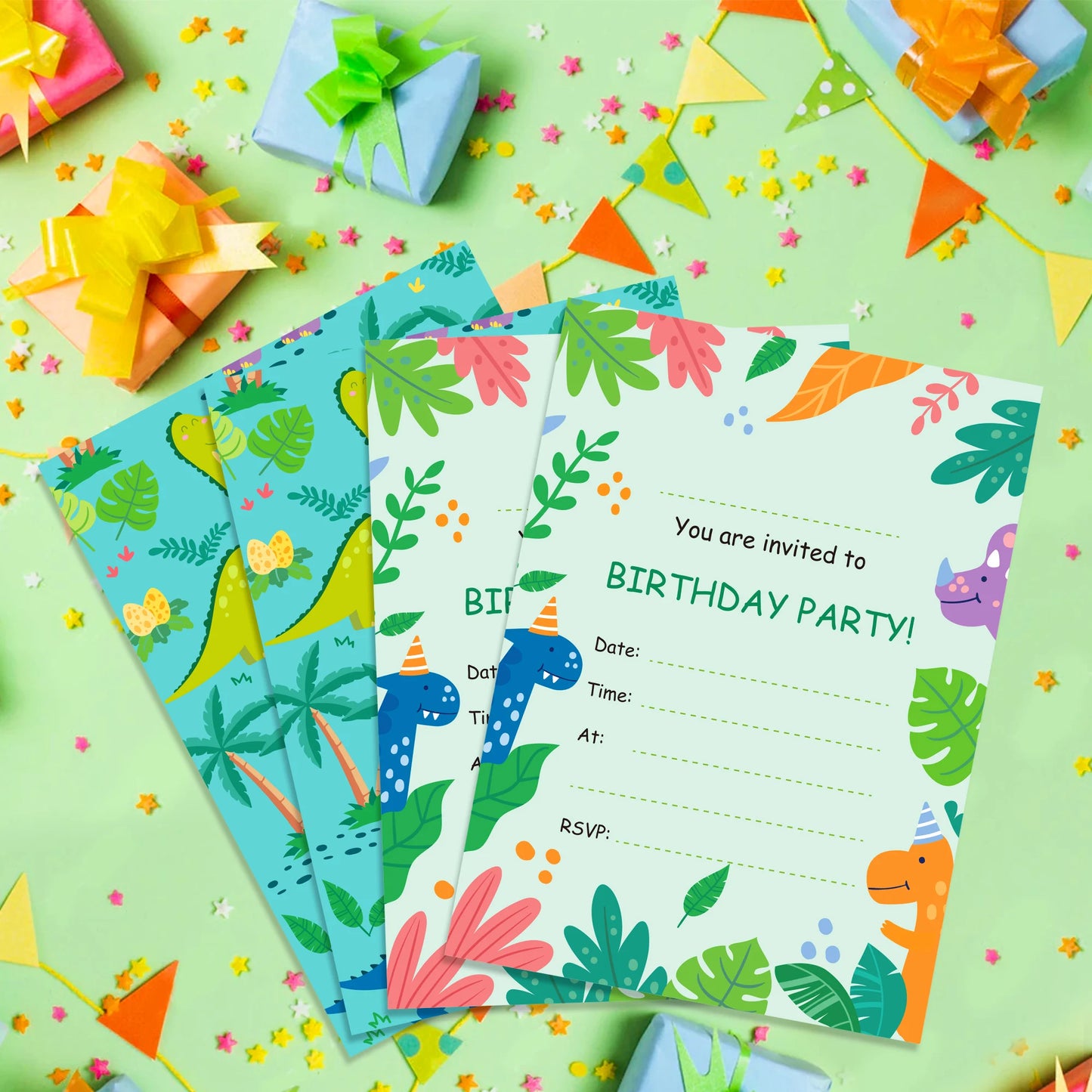 24pcs Cartoon Jungle Wild ONE Animals Dinosaur Theme Invitation Cards and Envelopes Baby Shower Birthday Party Wedding Supplies