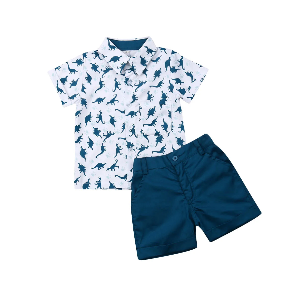 Dino Print Tee & Solid Shorts Set for Toddlers – Playful Summer Outfit