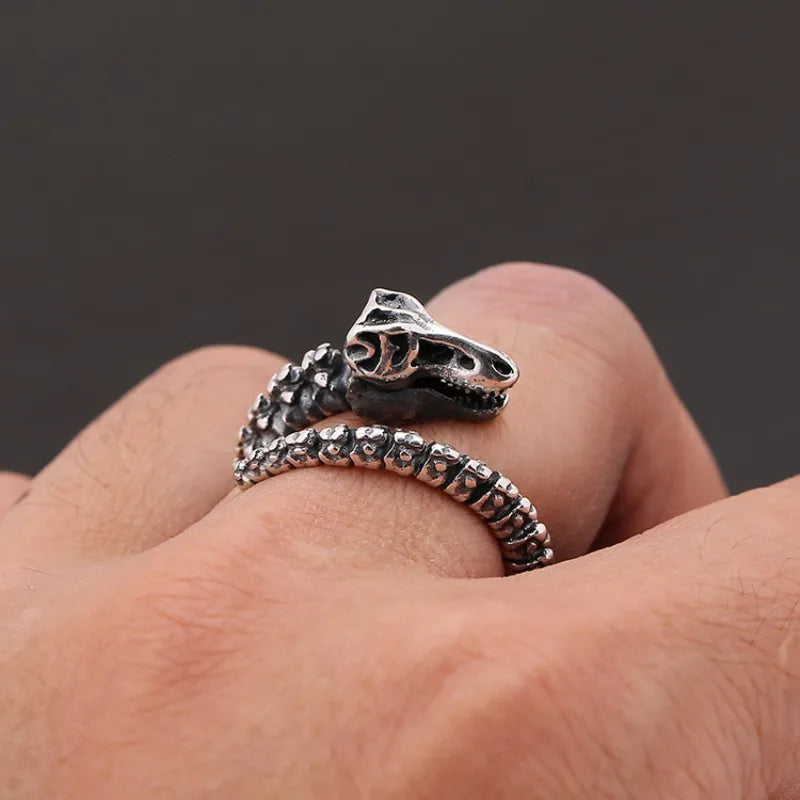 Buyee 925 Sterling Silver Big Ring Finger Cute Black Dinosaur Bone Ring for Woman Man Fashion Unique Punk Fine Jewelry Circle