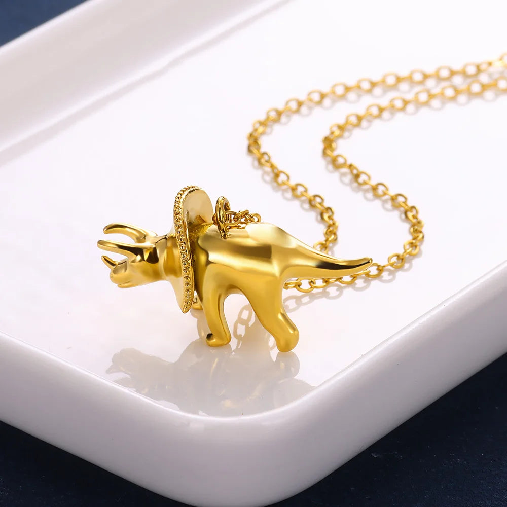 2024 Trend Dinosaurs Pendant Necklace For Girl boy Gold Color Chain Wildlife Cute Round Jewelry Children Accesorios Para Mujer