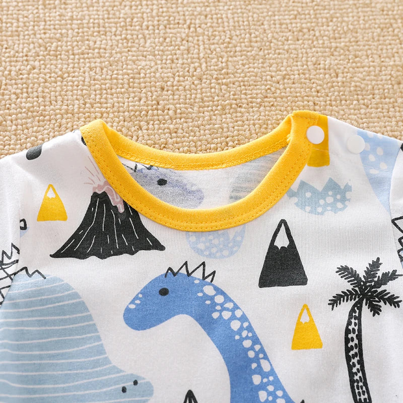 Short-Sleeve Dinosaur Print Baby Clothes – Cool & Comfortable for Newborns (0-18 Months)