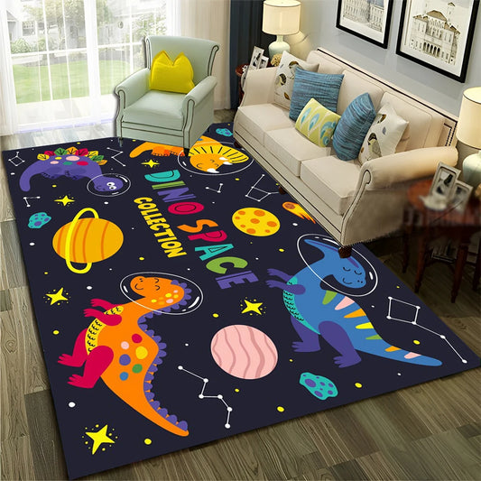 Cute Dinosaur Space Rug for Kids Room, Living Room & Bedroom, Non-Slip Carpet Mat