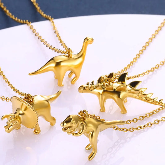 2024 Trend Dinosaurs Pendant Necklace For Girl boy Gold Color Chain Wildlife Cute Round Jewelry Children Accesorios Para Mujer