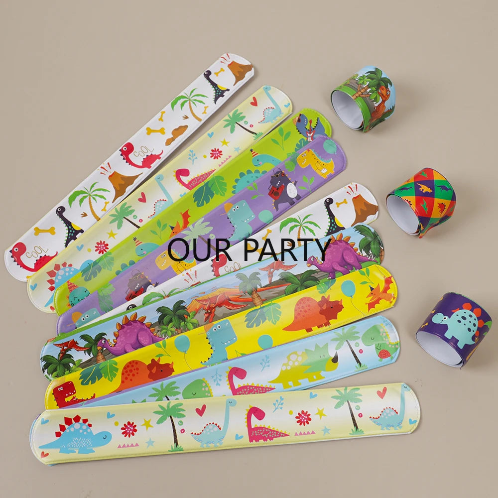 12Pcs Jungle Dinosaur Slap Bracelets