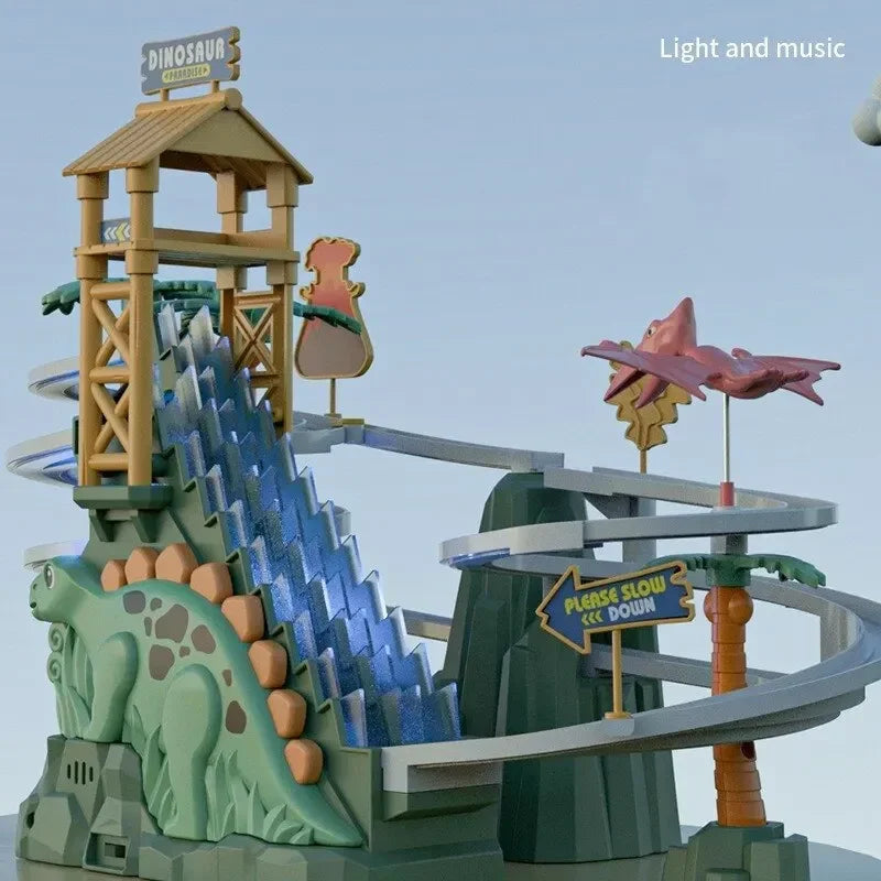 Electric Double Track Dinosaur Slide with Dynamic Climbing Stairs