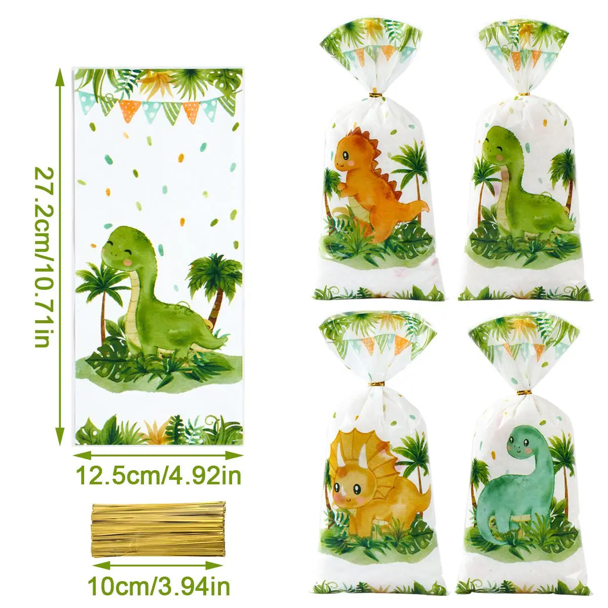 Cartoon Dinosaur PVC Gift Bags - 25/50/100pcs