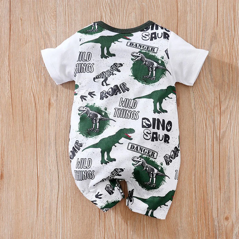 0-18M Baby Bodysuit – Soft & Comfy Dinosaur Print Summer Outfit