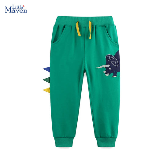 Boys' Cotton Sweatpants – Embroidered Dinosaur Cartoon Trousers