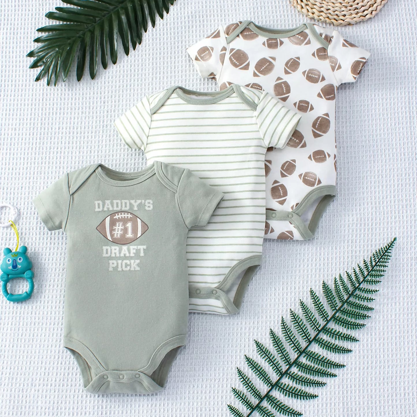 3-Piece Summer Baby Bodysuit Set – Cartoon Dinosaur & Stripe Patterns with Button Design, 0-9 Months