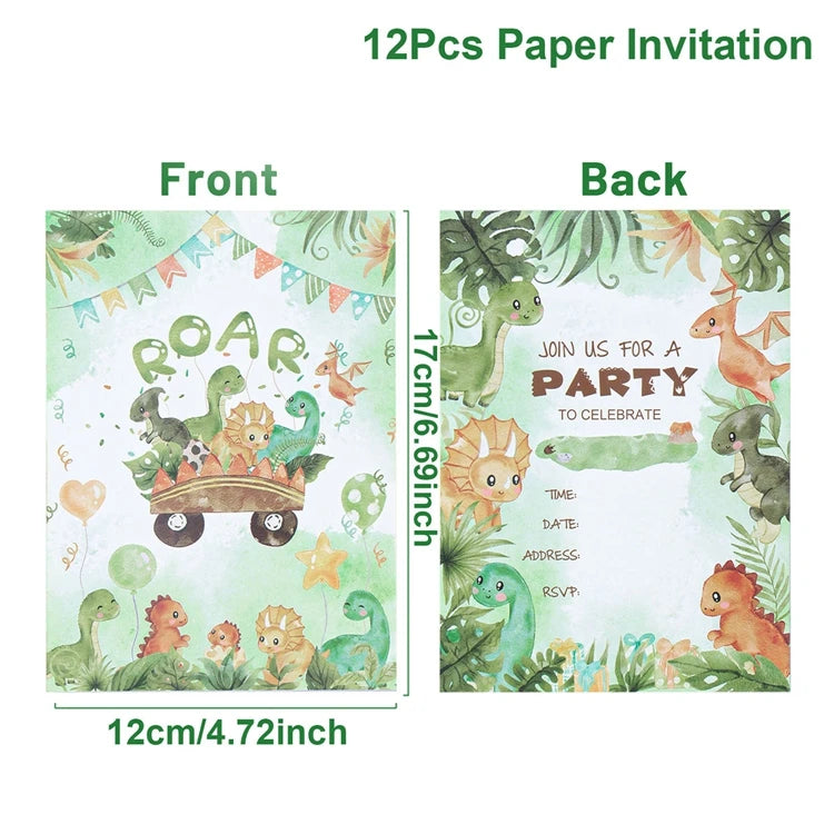 12pcs/lot Dinosaur Theme Happy Birthday Invitation Cards