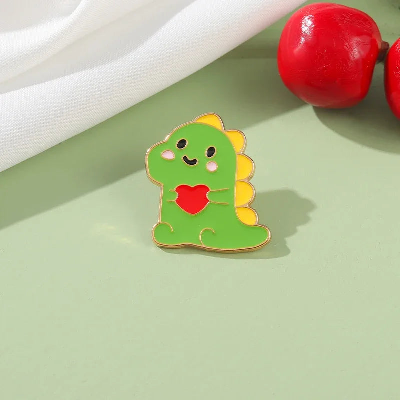 Dinosaur with Love Enamel Pins Custom Cute Tyrannosaurus Heart Brooch Bag Clothes Lapel Pin Cartoon Jewelry Gift for Kids Friend