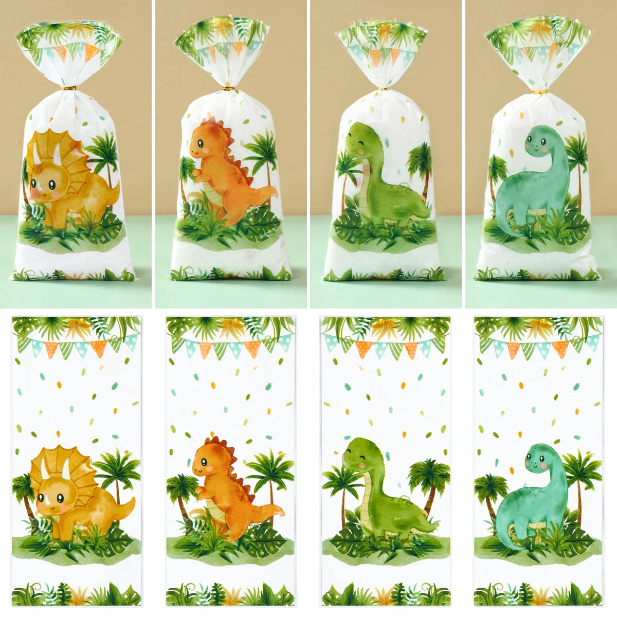 Cartoon Dinosaur PVC Gift Bags - 25/50/100pcs