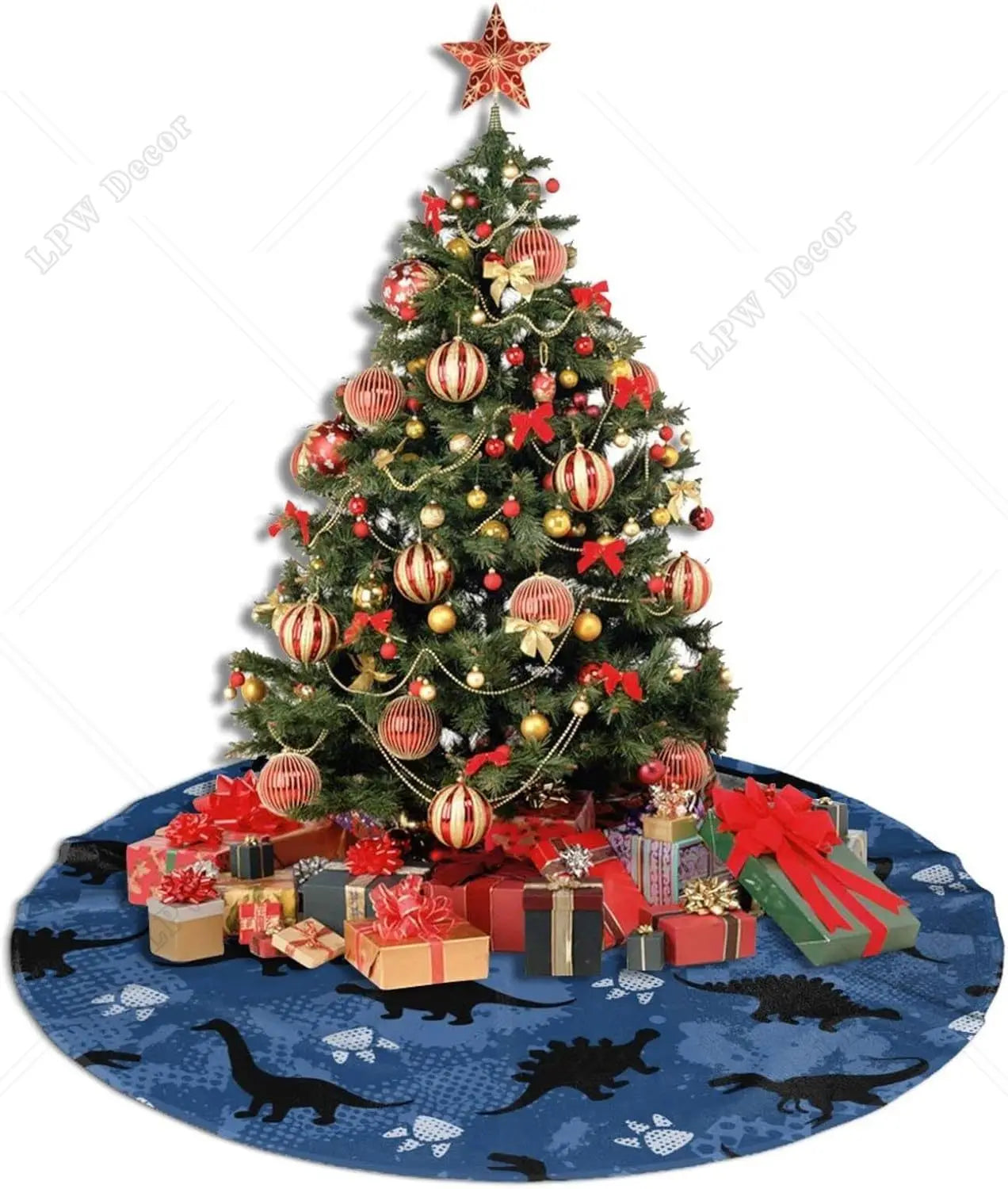 Christmas Tree Skirt 48 Inches Dinosaur Xmas Tree Skirt Farmhouse Christmas Decorations Tree Mat for Holiday Party Decor