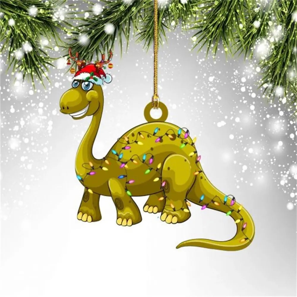 2D Christmas Tree Dinosaur Pendant Cartoon Acrylic Christmas Dinosaur Hanging Ornaments Hanging Decorative