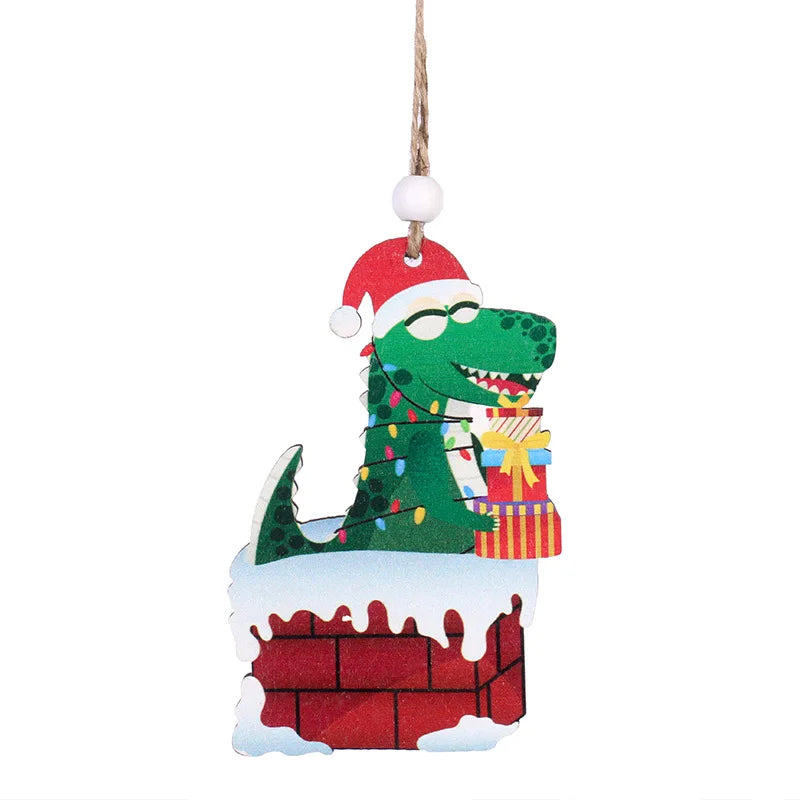 Christmas Decorations Cute Christmas Dinosaurs Wooden Crafts Christmas Tree Pendants