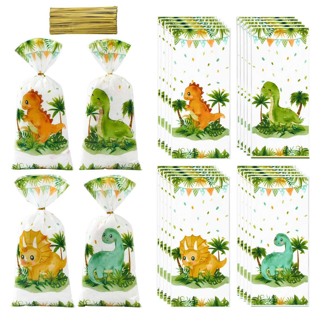 Cartoon Dinosaur PVC Gift Bags - 25/50/100pcs