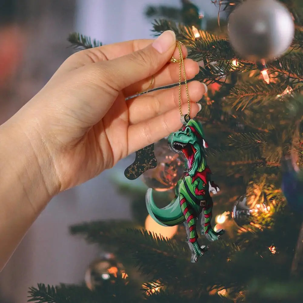 2D Christmas Tree Dinosaur Pendant Cartoon Acrylic Christmas Dinosaur Hanging Ornaments Hanging Decorative