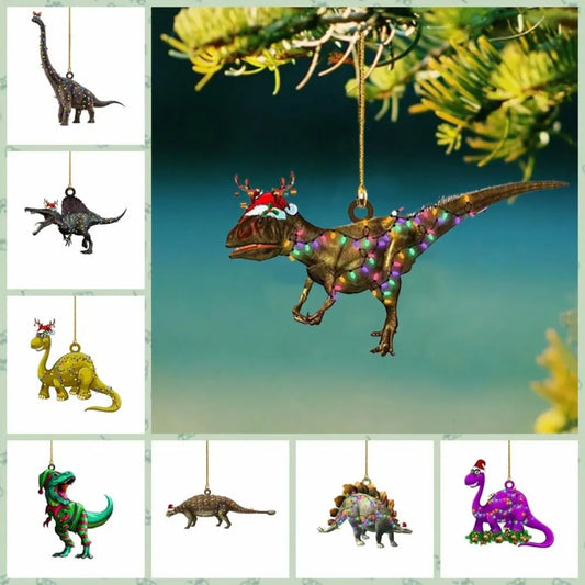 2D Christmas Tree Dinosaur Pendant Cartoon Acrylic Christmas Dinosaur Hanging Ornaments Hanging Decorative