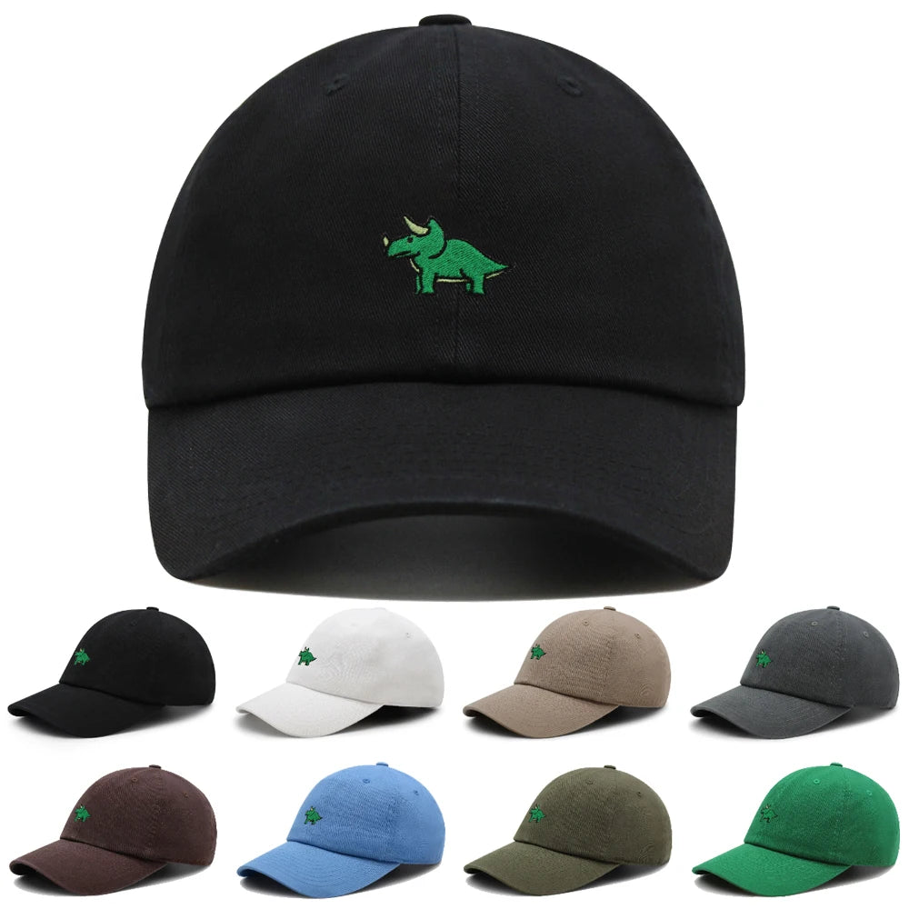 Embroidered Triceratops Baseball Cap Dinosaur Dad Hat Cotton Unisex Trucker Hat Summer