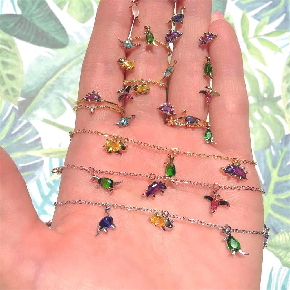 Ins Cute Small Colorful Zircon Dinosaur Pendant Bracelet For Women Girls Fashion Jewelry Statement Gifts