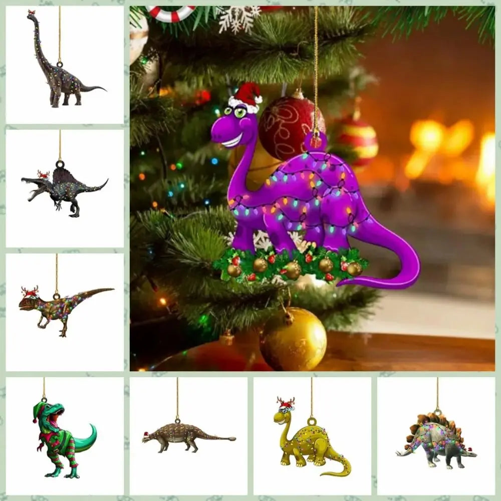 2D Christmas Tree Dinosaur Pendant Cartoon Acrylic Christmas Dinosaur Hanging Ornaments Hanging Decorative