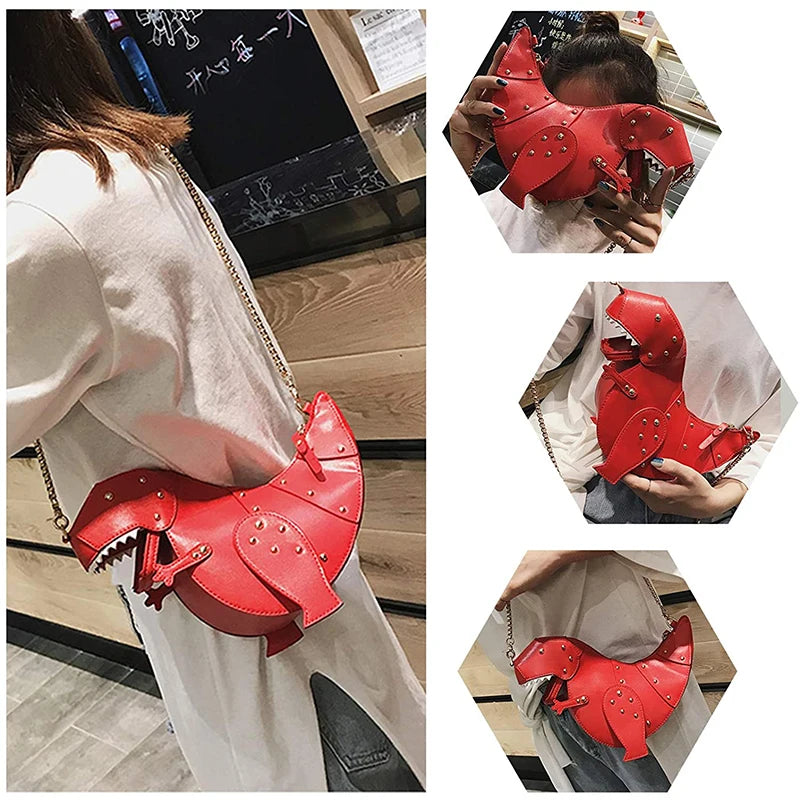 Dinosaur Design Rivets Women's Purses and Handbags Shoulder Chain Bag Designer Small  Crossbody Bag Female Clutch Bag Pu Leather