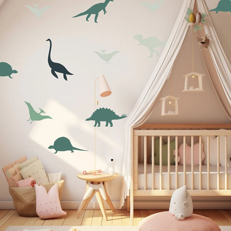 Dinosaur Wall Stickers – Cartoon Animal Decals for Boys' Room, Nursery, and Baby Bedroom Decoration**