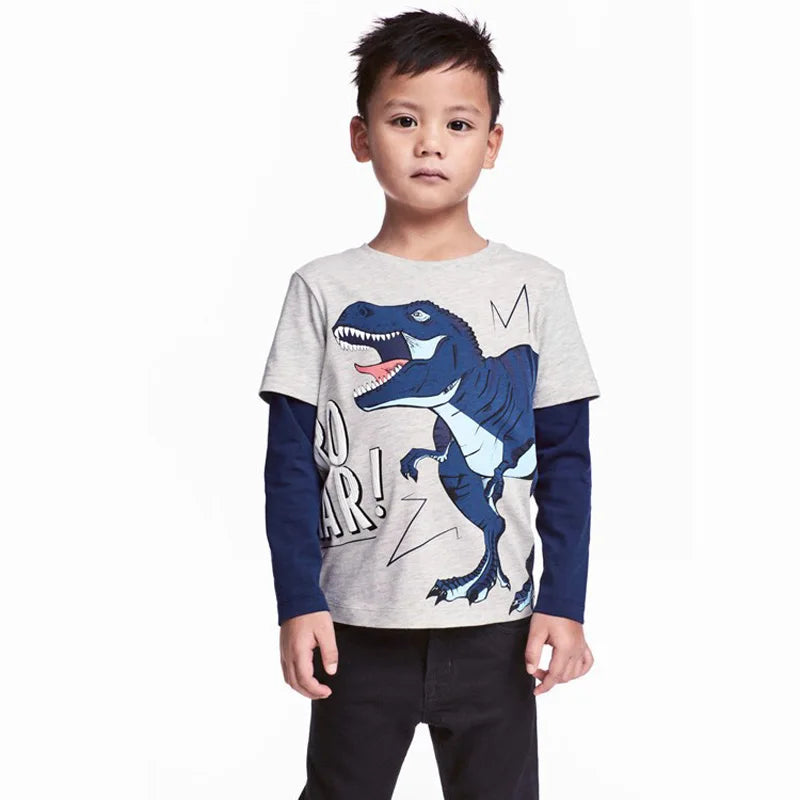 Dinosaur T Shirt for Boys Child Kids Cotton Tees Tops Long Sleeve Cartoon Clothes Spring Autumn Children T-shirt 1-8 Years