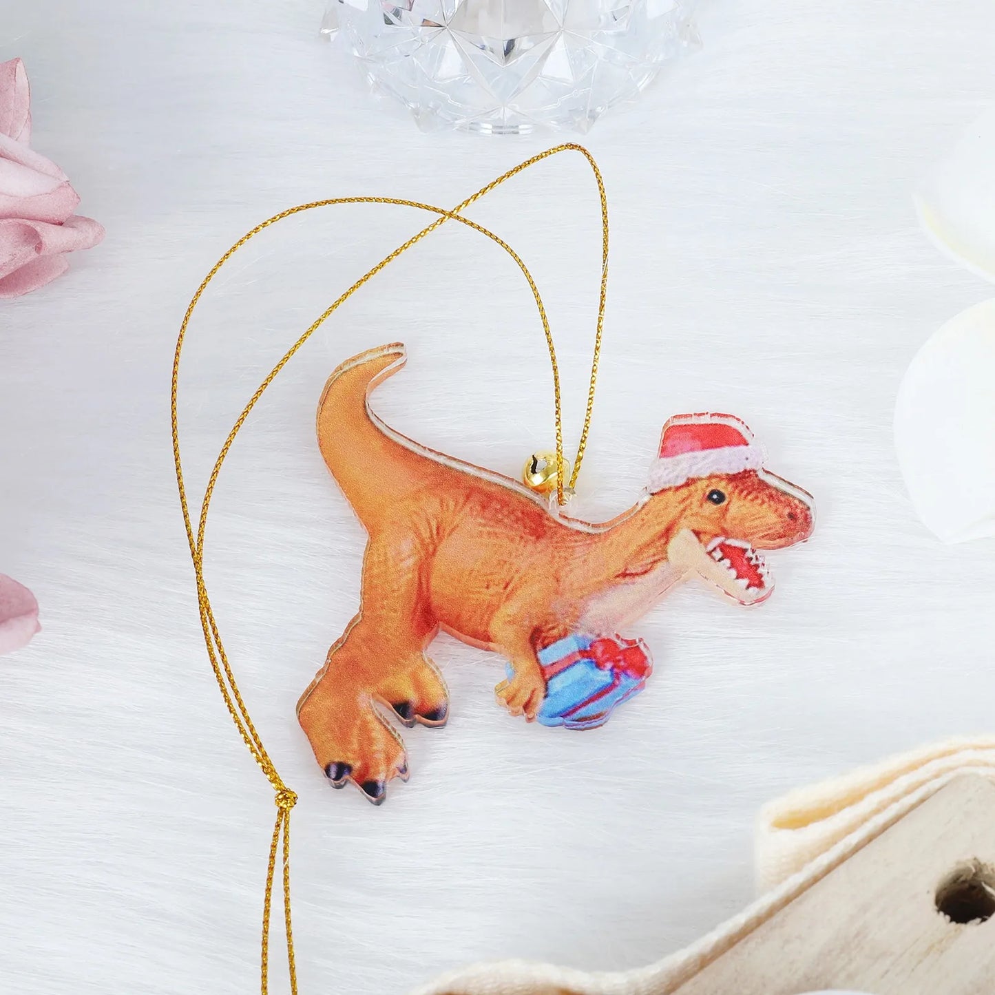 Dinosaur Christmas Acrylic Christmas Tree Ornament 2024 Merry Christmas Dinosaur Pendant New Year Home Decoration 2d