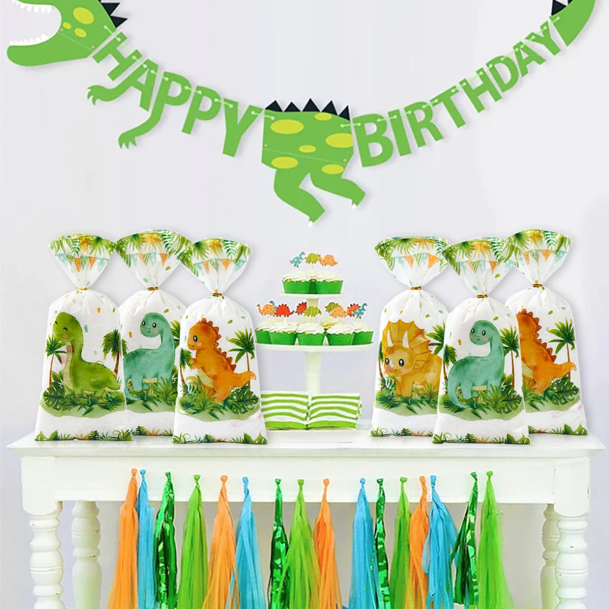 Cartoon Dinosaur PVC Gift Bags - 25/50/100pcs