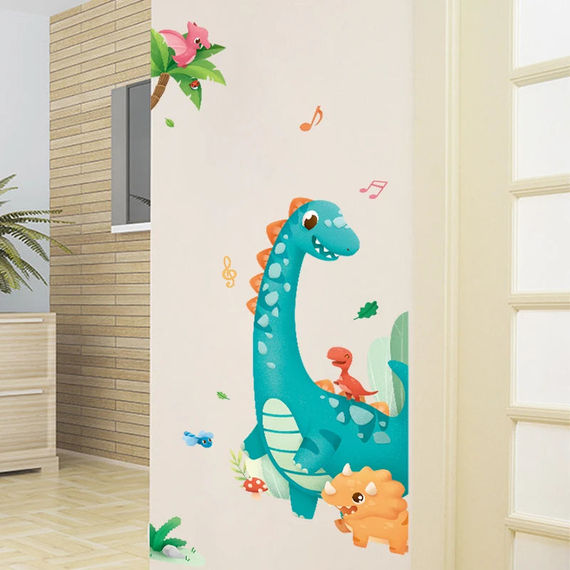 Large Cartoon Dinosaur Wall Stickers for Kids – Removable Nursery, Bedroom, and Bathroom Decor DIY Decals